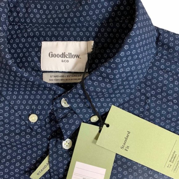 Blue Floral Long Sleeve Mens Button-Down Shirt - Goodfellow & Co. - Size S - Picture 4 of 4